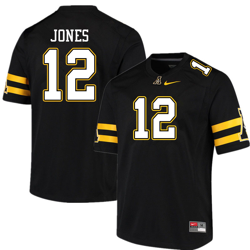 Men #12 Steven Jones Appalachian State Mountaineers College Football Jerseys Sale-Black